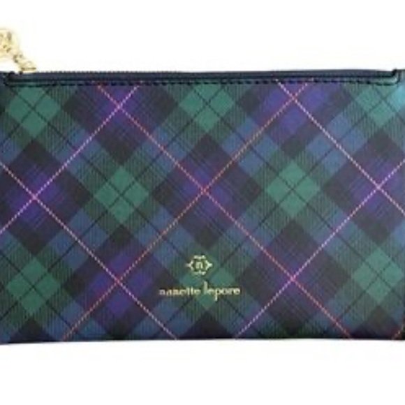 Nanette Lepore Tartan Cosmetic Bag - Green and Purple - Picture 1 of 6